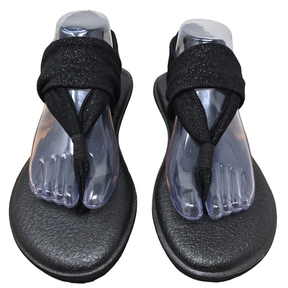 Sanuk Black Sparkle Ankle Strap Women's Sandals 10